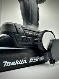 Makita AirTag holder 3D printed teal and black front view