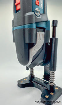 Bosch oscillating tool plunge cut base angle view showing guide plate