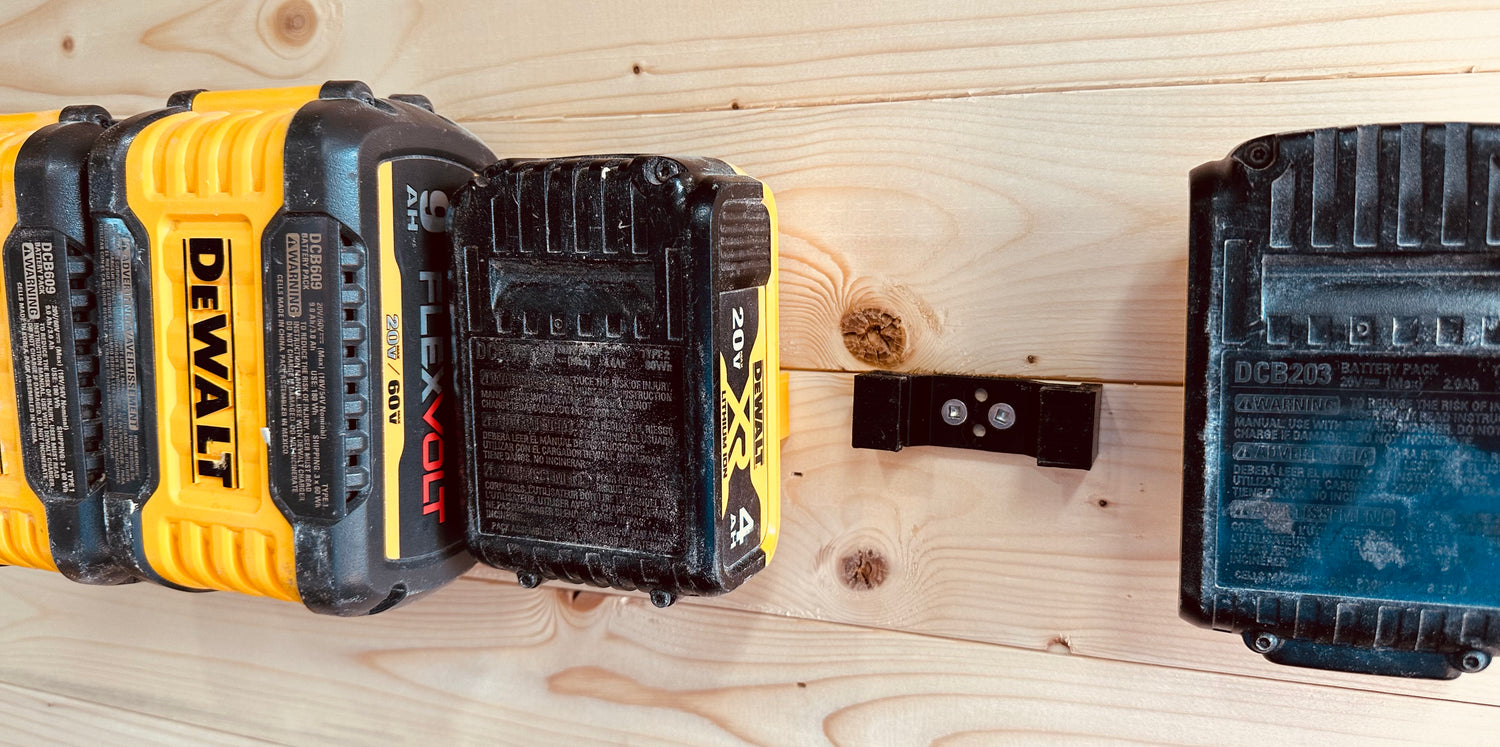 DeWalt 20V FlexVolt battery wall mount 3D printed holder front view